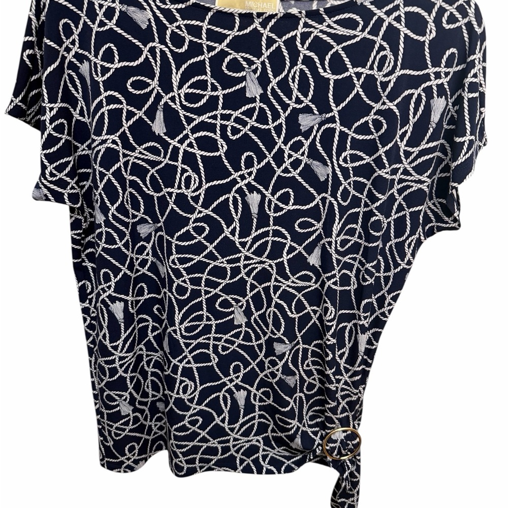 Micheal Kors Women’s navy and white string detailed blouse! Size Small! EUC!